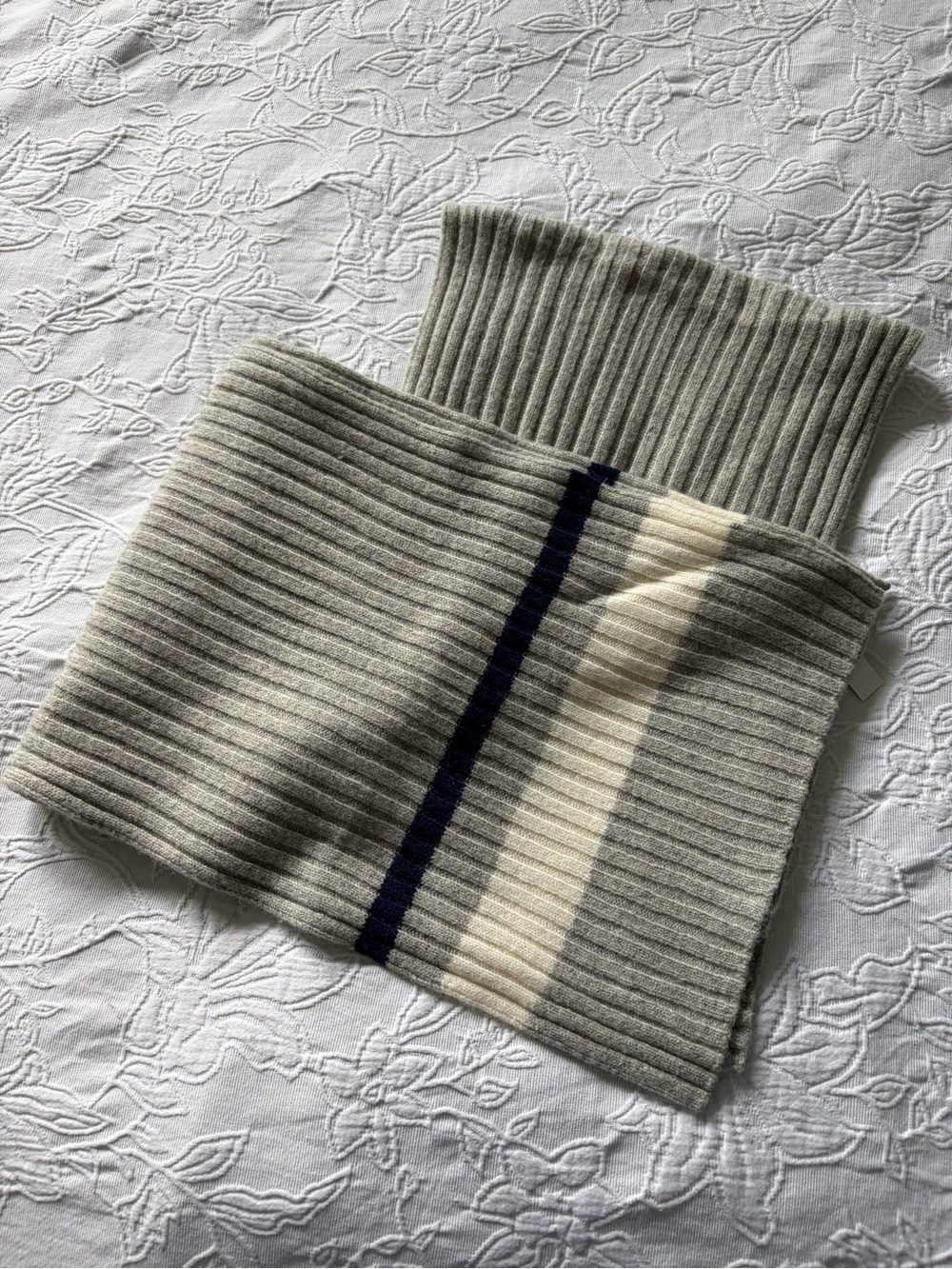 Madewell wool Ribbed Cowl Sweater in Light Gray with Navy & Cream Stripe new